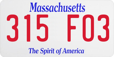 MA license plate 315FO3