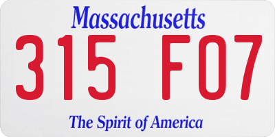 MA license plate 315FO7