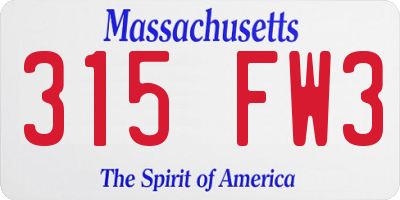 MA license plate 315FW3