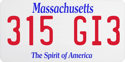 MA license plate 315GI3