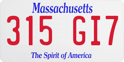 MA license plate 315GI7