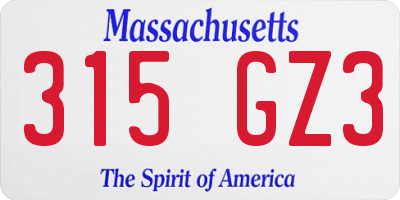 MA license plate 315GZ3