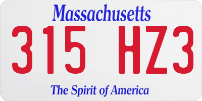 MA license plate 315HZ3