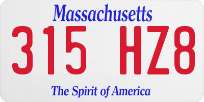 MA license plate 315HZ8
