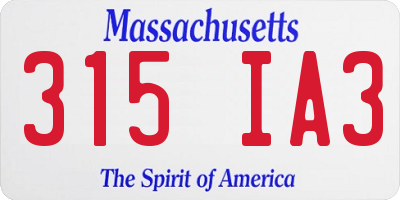 MA license plate 315IA3