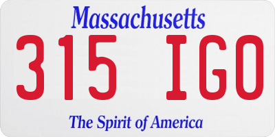 MA license plate 315IG0
