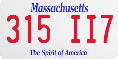 MA license plate 315II7