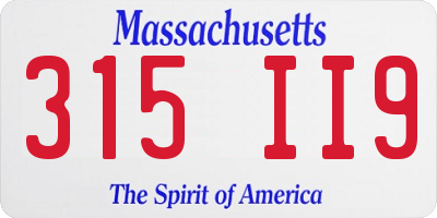 MA license plate 315II9