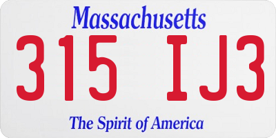 MA license plate 315IJ3
