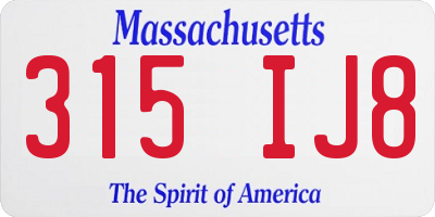 MA license plate 315IJ8