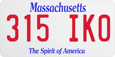 MA license plate 315IK0