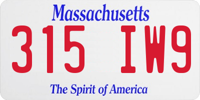 MA license plate 315IW9
