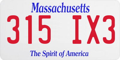 MA license plate 315IX3