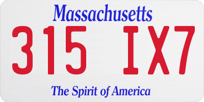 MA license plate 315IX7
