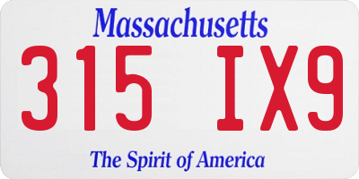 MA license plate 315IX9