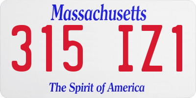 MA license plate 315IZ1