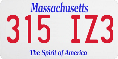MA license plate 315IZ3