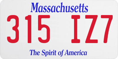 MA license plate 315IZ7