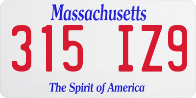 MA license plate 315IZ9