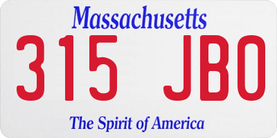 MA license plate 315JB0