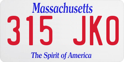 MA license plate 315JK0