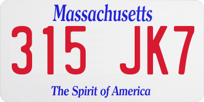 MA license plate 315JK7