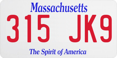 MA license plate 315JK9