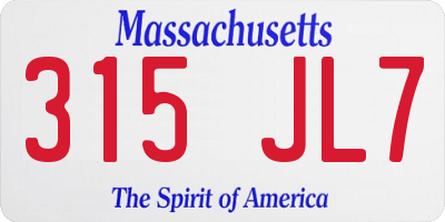 MA license plate 315JL7