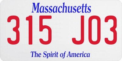 MA license plate 315JO3