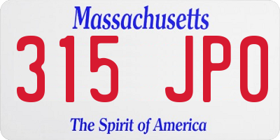 MA license plate 315JP0