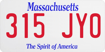 MA license plate 315JY0