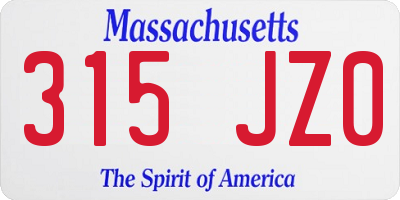 MA license plate 315JZ0