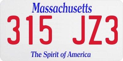 MA license plate 315JZ3