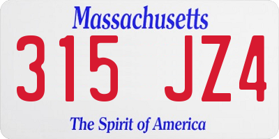 MA license plate 315JZ4