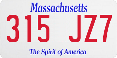 MA license plate 315JZ7