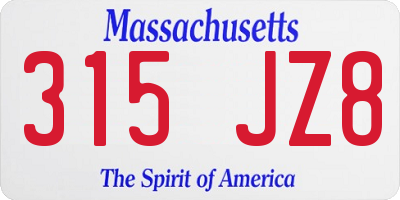 MA license plate 315JZ8