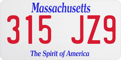 MA license plate 315JZ9