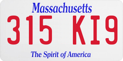 MA license plate 315KI9