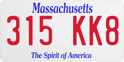 MA license plate 315KK8