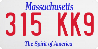 MA license plate 315KK9