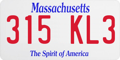 MA license plate 315KL3