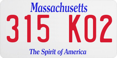 MA license plate 315KO2