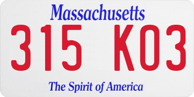 MA license plate 315KO3