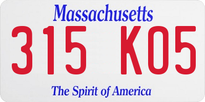 MA license plate 315KO5