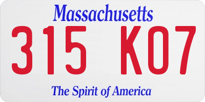 MA license plate 315KO7