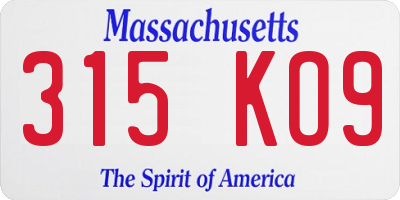 MA license plate 315KO9
