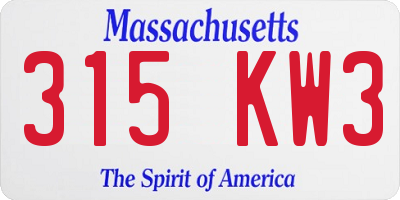 MA license plate 315KW3