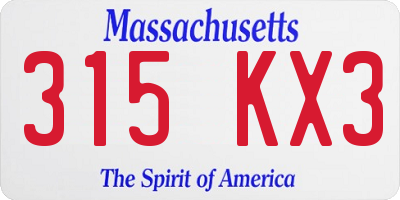 MA license plate 315KX3
