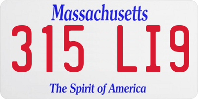 MA license plate 315LI9