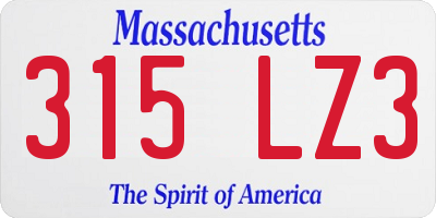 MA license plate 315LZ3